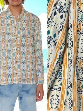 NEW Raga Artsy Cotton Button Up Long Sleeve Shirt Camp Special Occasion XL